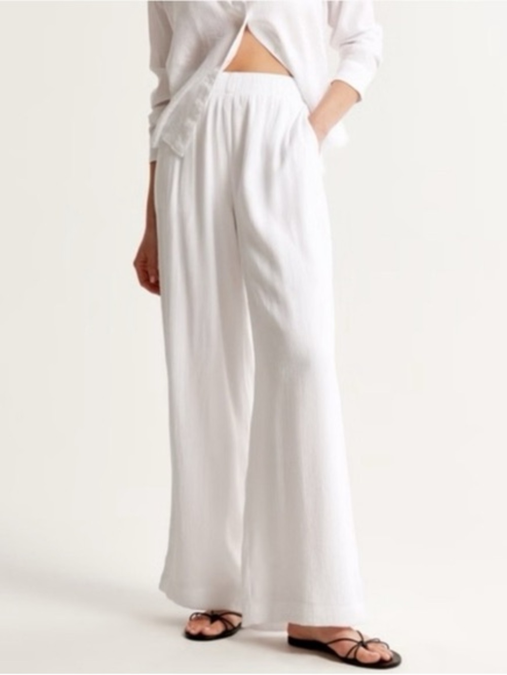 Abercrombie White Wide-Leg Crinkle Pants - Size XL Resort Wear Summer!